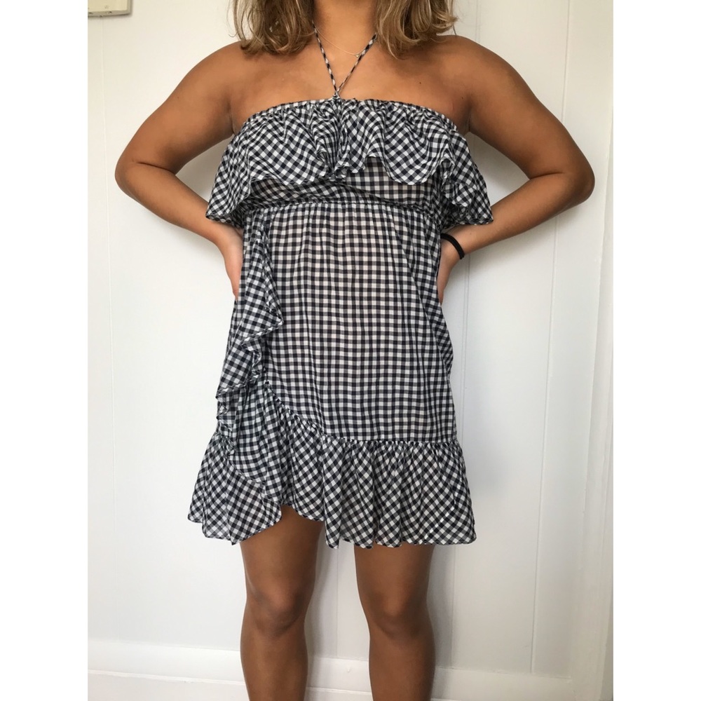 J. Crew Navy+White Halter Gingham Beach Coverup